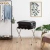 BETTARY Chrome Luggage Rack For Guest Room, Folding Metal Bag Suitcase Holder With Nylon Straps, Luggage Stand Ideal For Home Bedroom Guest Room Hotel, No Assembly Required (1)