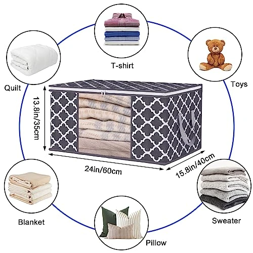 Fixwal Storage Bags 6 Pack 90L Large Capacity Clothes Organization And Storage Containers For Bedding Comforters Bedroom Closet Dorm With Reinforced Handle, Clear Window, Sturdy Zippers, Grey 2 Fixwal Storage Bags 6 Pack 90L Large Capacity Clothes Organization And Storage Containers For Bedding Comforters Bedroom Closet Dorm With Reinforced Handle, Clear Window, Sturdy Zippers, Grey - Image 2