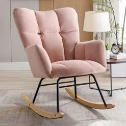 NIOIIKIT Nursery Rocking Chair Teddy Upholstered Glider Rocker Rocking Accent Chair Padded Seat With High Backrest Armchair Comfy Side Chair For Living Room Bedroom Offices (Pink Teddy) -Songmics Furniture Shop 51XUMD1pDkL. AC