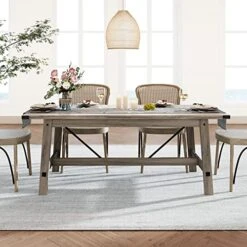 WAMPAT 6 Person Modern Dining Room Table, 67.7 Inch Rectangular Wood Kitchen Table, Rustic Grey -Songmics Furniture Shop 51XUOLFk5JL