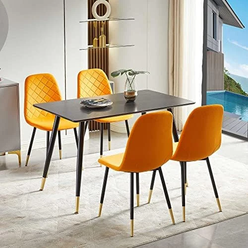 NORDICANA Velvet Dining Chairs Kitchen Solid Color Chair Upholstered Side Stools With Backrest Metal Legs Set Of 4, Navy Blue 12 NORDICANA Velvet Dining Chairs Kitchen Solid Color Chair Upholstered Side Stools With Backrest Metal Legs Set Of 4, Navy Blue - Image 12