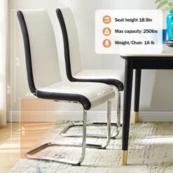 Modern Dining Table Set For 4 Person,5 Pieces Kitchen Dining Room Sets With Glass Round Table Top,Chrome Legs + 4 White With Black Side,Faux Leather High Back Dining Room Chairs Set For Home Office -Songmics Furniture Shop 51XYM3kmhxL