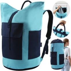 JOINPRO Laundry Bag Backpack, 125L Extra Large Travel Laundry Bags With Shoulder Straps, Adjustable & Extendable Design, Laundry Hamper Bag With 3 Pockets For Laundromat, College, Travel, Camping (Teal)