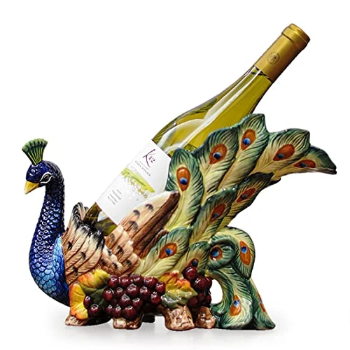 FORLONG Ceramic Decorative Wine Bottle Holder, Home Decor Wine Display Table Centerpiece For Tabletops And Counters, Wine Lovers Gift (Peacock) 1 FORLONG Ceramic Decorative Wine Bottle Holder, Home Decor Wine Display Table Centerpiece For Tabletops And Counters, Wine Lovers Gift (Peacock)
