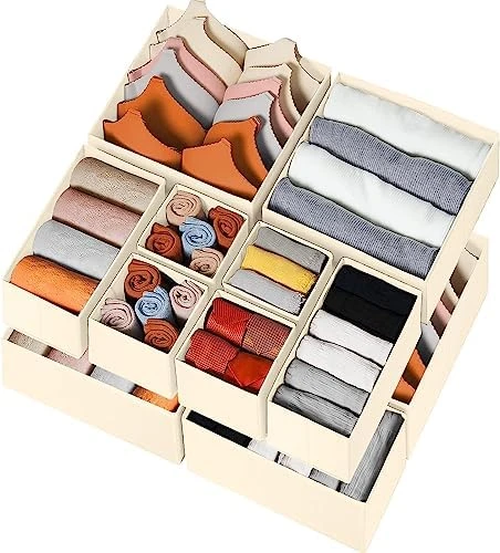 Drawer Organizer For Clothing, 12 Pack Sock Underwear Drawer Organizer Bins, Foldable Fabric Closet Organizers And Storage Dresser Drawer Dividers For Baby Clothes, Bra, Scarves, Belt, Tie (Grey) 5 Drawer Organizer For Clothing, 12 Pack Sock Underwear Drawer Organizer Bins, Foldable Fabric Closet Organizers And Storage Dresser Drawer Dividers For Baby Clothes, Bra, Scarves, Belt, Tie (Grey) - Image 5