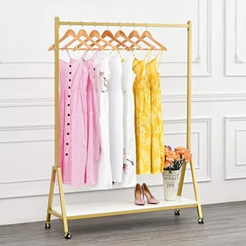 BOSURU Modern Clothes Rack Retail Display Clothes Rack Freestanding Garment Rack Easy Assemble Clothing Rack For Bedroom Or Boutiques Gold 59" L 9 BOSURU Modern Clothes Rack Retail Display Clothes Rack Freestanding Garment Rack Easy Assemble Clothing Rack For Bedroom Or Boutiques Gold 59" L - Image 9