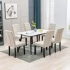 CRECQ Fabric Dining Chairs,Modern Tufted Solid Wood Padded Parsons Chair For Dining Room Set Of 6(Cream)