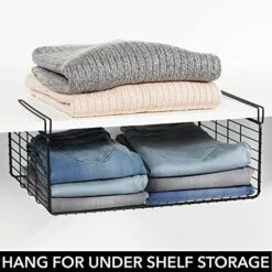 MDesign Modern Versatile Metal Closet, Cabinet Organizer Storage 2-Tier Shelf Divider And Separator For Bedrooms, Bathrooms, Entryways, Hallways, Kitchen Pantry, Office - Easy Install, 4 Pack - Black -Songmics Furniture Shop 51Xjud1lvEL