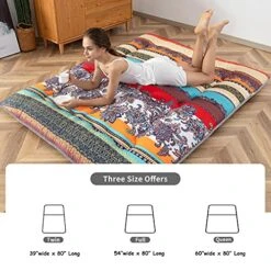 HIGOGOGO Japanese Floor Mattress For Adults, Thick Foldable Futon Mattress For Floor, Korean Roll Up Sleeping Pads, Portable Folding Foam Floor Bed Tatami Mat, Shikibuton For Guest, Boho B, Queen -Songmics Furniture Shop 51XlY73A3KL