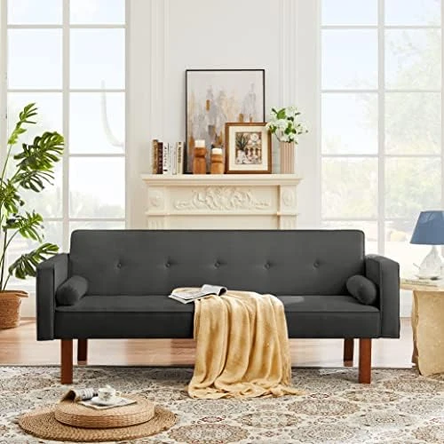 GENERIC Futon Sofa Bed Convertible Couch Bed With Armrests Modern Living Room Fabric Linen Sofa Bed, Folding Recliner Futon Couch Sleeper Set With Solid Wood Legs 10 GENERIC Futon Sofa Bed Convertible Couch Bed With Armrests Modern Living Room Fabric Linen Sofa Bed, Folding Recliner Futon Couch Sleeper Set With Solid Wood Legs - Image 10