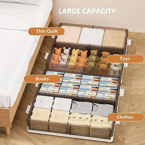 Under Bed Storage With Wheels - 7.88'' High Under Bed Storage Bins For Clothes Underbed Storage Containers With Lids 13.5Gal Folding Cube Storage Plastic Storage Stackable Laundry Organization And Storage Blanket Storage 5 Under Bed Storage With Wheels - 7.88'' High Under Bed Storage Bins For Clothes Underbed Storage Containers With Lids 13.5Gal Folding Cube Storage Plastic Storage Stackable Laundry Organization And Storage Blanket Storage - Image 5