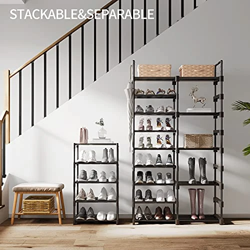 WOWLIVE 9 Tiers Large Shoe Rack Shoe Storage Shoe Organizer 50-55 Pairs Shoe Tower Unit Shelf Durable Metal Pipes With Plastic Connectors Stackable Shoe Cabinet Black(SSS3B9) 5 WOWLIVE 9 Tiers Large Shoe Rack Shoe Storage Shoe Organizer 50-55 Pairs Shoe Tower Unit Shelf Durable Metal Pipes With Plastic Connectors Stackable Shoe Cabinet Black(SSS3B9) - Image 5