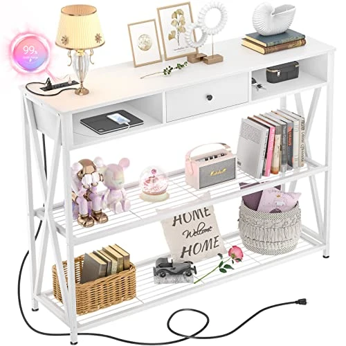 Armocity Console Table With Outlets, Entryway Table For Entry, 47 Inch Sofa Table With Drawers, Long Hallway Table, Industrial Behind Couch Table For Entryway, Sofa Couch, Entrance, Hallway, White 1 Armocity Console Table With Outlets, Entryway Table For Entry, 47 Inch Sofa Table With Drawers, Long Hallway Table, Industrial Behind Couch Table For Entryway, Sofa Couch, Entrance, Hallway, White