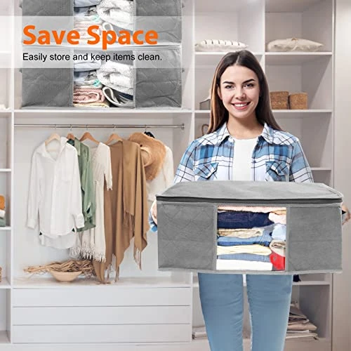 Clothes Storage Bag Foldable, LSNDEE Under Bed Clothing Storage Bags, Fabric Storage Box With Zips, Waterproof Thick Non-woven Closet Organizers, Used For Bedding Duvet Storage, 48 X 35 X 20 Cm, 3 Pack (Grey) 3 Clothes Storage Bag Foldable, LSNDEE Under Bed Clothing Storage Bags, Fabric Storage Box With Zips, Waterproof Thick Non-woven Closet Organizers, Used For Bedding Duvet Storage, 48 X 35 X 20 Cm, 3 Pack (Grey) - Image 3