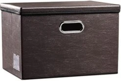 PRANDOM Large Collapsible Storage Bin With Lid [1-Pack] Leather Fabric Foldable Storage Box Organizer Containes Basket Cube With Cover For Home Bedroom Closet Office Nursery Black (17.7x11.8x11.8) -Songmics Furniture Shop 51Y9cjN9AYS. AC