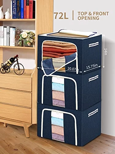 Clothes Storage Boxes Bins - 72L X 2 Large Organizers With Steel Frame , Tulab Foldable Oxford Containers Set, Clear Window & Reinforced Handles, Waterproof, For Closet, Bedding, Blankets (2-Pack, 20.07”x 15.73” X 14”) 5 Clothes Storage Boxes Bins - 72L X 2 Large Organizers With Steel Frame , Tulab Foldable Oxford Containers Set, Clear Window & Reinforced Handles, Waterproof, For Closet, Bedding, Blankets (2-Pack, 20.07”x 15.73” X 14”) - Image 5