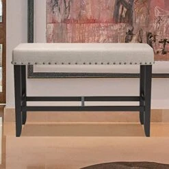 Upholstered Dining Bench Seat, Rectangular Entryway Bench With Nailhead Trim, Fabric Counter Bench With Open Metal Frame To Provide Additional Stability, Living Room, Bedroom, Office, Coffee Bar, Tan 5 Upholstered Dining Bench Seat, Rectangular Entryway Bench With Nailhead Trim, Fabric Counter Bench With Open Metal Frame To Provide Additional Stability, Living Room, Bedroom, Office, Coffee Bar, Tan -Songmics Furniture Shop 51YEL8iuuaL