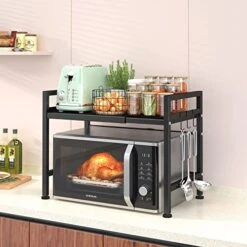 PUSDON Microwave Oven Rack, Adjustable Shelf With Hooks & 100lbs Capacity, 2-Tier Organizer For Kitchen Counter In Black-Microparticles 18 PUSDON Microwave Oven Rack, Adjustable Shelf With Hooks & 100lbs Capacity, 2-Tier Organizer For Kitchen Counter In Black-Microparticles -Songmics Furniture Shop 51YEk25JaQL