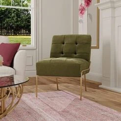 ELuxurySupply Armless Accent Chair | Upholstered Modern Living Room Chair With Metal Frame And Elegant Pintucking | Premium, Comfortable High Density Foam Cushion | Easy Assembly | Faux Black Leather -Songmics Furniture Shop 51YLPVoeoQL. AC