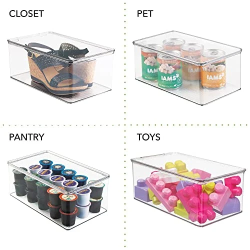 MDesign Stackable Plastic Closet Storage Container Bin Box With Hinge Lid For Organizing Shoes, Booties, Pumps, Sandals, Wedges, Flats, Heels - Lumiere Collection - Clear 4 MDesign Stackable Plastic Closet Storage Container Bin Box With Hinge Lid For Organizing Shoes, Booties, Pumps, Sandals, Wedges, Flats, Heels - Lumiere Collection - Clear - Image 4