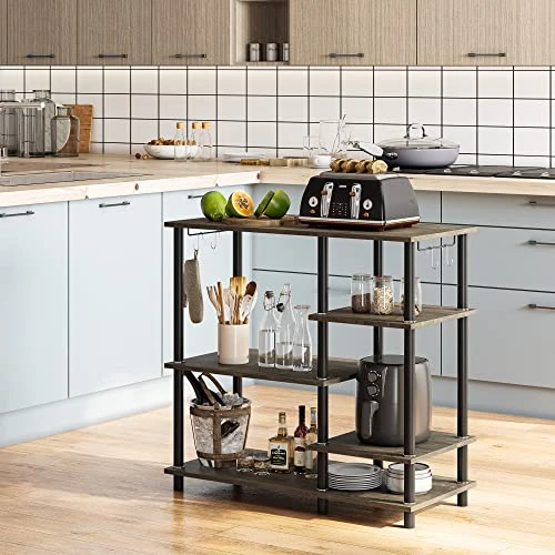 Bestier Kitchen Bakers Rack Industrial Coffee Bar Microwave Oven Stand Kitchen Shelf With Large Worktop Stable Steel Structure Corner Coffee Station With 4 Hooks Tool-Free Assembly, Gray 2 Bestier Kitchen Bakers Rack Industrial Coffee Bar Microwave Oven Stand Kitchen Shelf With Large Worktop Stable Steel Structure Corner Coffee Station With 4 Hooks Tool-Free Assembly, Gray - Image 2