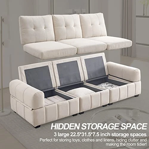WILLIAMSPACE 93" Modern Tufted Living Room Sofa With Storage Space, High Back Height Upholstered Futon Sofa, For Apartment, Dorm, Reception - Beige 3 WILLIAMSPACE 93" Modern Tufted Living Room Sofa With Storage Space, High Back Height Upholstered Futon Sofa, For Apartment, Dorm, Reception - Beige - Image 3