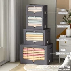 3 Pack Clothes Storage Organizer Bins - Foldable Metal Frame Storage Bins Stackable Oxford Cloth Fabric Container Organizer Set With Carrying Handles And Clear Window (Medium-36L, Dark Grey) -Songmics Furniture Shop 51YacIyZMtL
