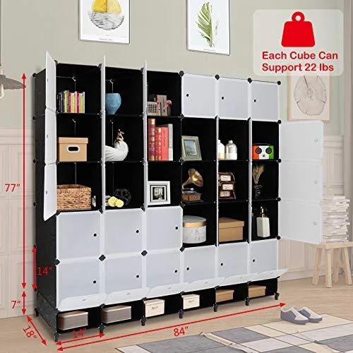 VINGLI Portable Closet Wardrobe, Cube Storage Organizer, Plastic Storage Closet, Shelf Unit, DIY Cube Shelves With Doors And Hanging Rods, 36 Cubes 3 VINGLI Portable Closet Wardrobe, Cube Storage Organizer, Plastic Storage Closet, Shelf Unit, DIY Cube Shelves With Doors And Hanging Rods, 36 Cubes - Image 3