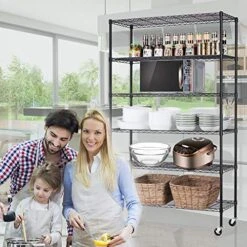Storage Metal Shelf Wire Shelving Unit With Wheels 82"x48"x18" Sturdy Steel Heavy Duty 6 Tier Layer Rack With Casters For Restaurant Garage Pantry Kitchen Garage Rack Black -Songmics Furniture Shop 51Yfklqg7UL