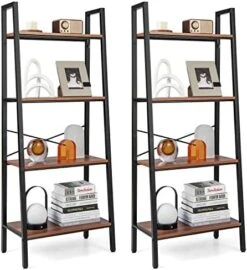 Tangkula 3-Tier Ladder Bookshelf, Industrial Wooden Bookcase W/Metal Frame, Anti-Toppling Device, Freestanding Display Shelf Plant Stand, Storage Rack For Home Office Living Room Kitchen (1, 3-Tier) -Songmics Furniture Shop 51YhuuayKNL. AC
