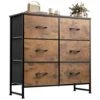 WLIVE Fabric Dresser For Bedroom, 6 Drawer Double Dresser, Storage Tower With Fabric Bins, Chest Of Drawers For Closet, Living Room, Entryway, Rustic Brown Wood Grain Print