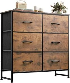 WLIVE Fabric Dresser For Bedroom, 6 Drawer Double Dresser, Storage Tower With Fabric Bins, Chest Of Drawers For Closet, Living Room, Entryway, Rustic Brown Wood Grain Print -Songmics Furniture Shop 51YiqcsSqCL. AC
