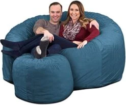 ULTIMATE SACK 6000 Bean Bag Chair W/Footstool: Giant Foam-Filled Furniture - Machine Washable Covers, Double Stitched Seams, Durable Inner Liner, And 100% Virgin Foam Footstool Incl. (Grey, Suede) -Songmics Furniture Shop 51YuACwm47L. AC