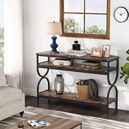 Tribesigns 3-Tier Console Table, 55 Inch Sofa Table With Open Storage Shelves, Narrow Long Hallway/Entryway Table For Home Living Room Entryway, Rustic Brown 2 Tribesigns 3-Tier Console Table, 55 Inch Sofa Table With Open Storage Shelves, Narrow Long Hallway/Entryway Table For Home Living Room Entryway, Rustic Brown - Image 2