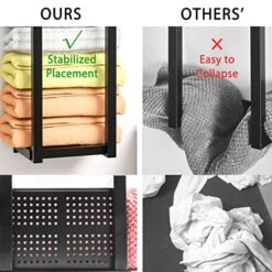 YEMUNY Towel Rack Wall Mounted, Bathroom Towel Holder With Mesh Shelf And 4 Hooks, Metal Towel Storage Organizer Wall Can Holds Up To 7 Large Size (54 X27 Inch) Rolled Towels, Black -Songmics Furniture Shop 51YzbqU7hBL