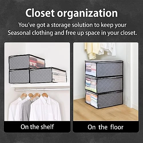 Astro Clothes Storage Bags, 6 Pack Clothes Storage Bins Foldable Closet Organizers With Activated Carbon , Breathable Material, Zipper, Clear Window For Sweaters, Coats, T-shirts, Blankets Grey, 001-06 3 Astro Clothes Storage Bags, 6 Pack Clothes Storage Bins Foldable Closet Organizers With Activated Carbon , Breathable Material, Zipper, Clear Window For Sweaters, Coats, T-shirts, Blankets Grey, 001-06 - Image 3