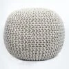 FRELISH DECOR Round Pouf Ottoman Hand Knitted 100% Cotton Pouf Foot Stool - Knitted Bean Bag - Floor Chair For Living Room Bedroom - Foot Rest For Couch (20 Diameter X 14 Height) - Natural