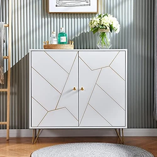 Ansley&HosHo-US White Sideboard Storage Cabinet, Modern Buffet Console Table Cupboard With 2 Doors For Kitchen Living Room Dining Room Entry Hallway Furniture, Credenza Sideboard Buffet Organizer 8 Ansley&HosHo-US White Sideboard Storage Cabinet, Modern Buffet Console Table Cupboard With 2 Doors For Kitchen Living Room Dining Room Entry Hallway Furniture, Credenza Sideboard Buffet Organizer - Image 8