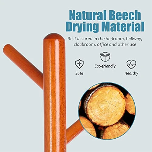 Sewarmary Wood Coat Rack Stand, 3 Adjustable Sizes Tree Coat Rack Freestanding With 8 Hooks,Super Easy To Assemble,Hallway/Entryway Coat Hanger Stand For Clothes, Suits, Accessories (Brown-Round) 2 Sewarmary Wood Coat Rack Stand, 3 Adjustable Sizes Tree Coat Rack Freestanding With 8 Hooks,Super Easy To Assemble,Hallway/Entryway Coat Hanger Stand For Clothes, Suits, Accessories (Brown-Round) - Image 2