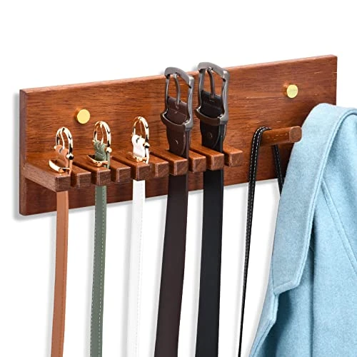 TOXINYUAN Wooden Belt Organizer For Closet, 2-in-1 Belt Hanger And Coat Hooks Organizer Wall Mount, Belt Rack For Men Or Women, Belt Storage, Belt Holder, Closet Belt Display Racks 2 TOXINYUAN Wooden Belt Organizer For Closet, 2-in-1 Belt Hanger And Coat Hooks Organizer Wall Mount, Belt Rack For Men Or Women, Belt Storage, Belt Holder, Closet Belt Display Racks - Image 2
