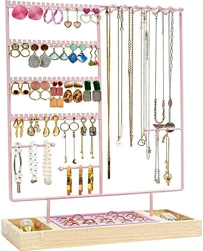ProCase Jewelry Holder Organizer Earring Stand, 144 Holes Stud Earring Display Rack Necklace Storage Tower With Removable Wood Ring Tray -Black 8 ProCase Jewelry Holder Organizer Earring Stand, 144 Holes Stud Earring Display Rack Necklace Storage Tower With Removable Wood Ring Tray -Black - Image 8