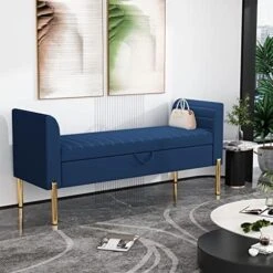 ALISH Storage Bench,Upholstered Storage Ottoman Bench,Modern Bed Bench Entryway Bench With Gold Legs For Bedroom Living Room Blue -Songmics Furniture Shop 51ZIf6pxyYL. AC