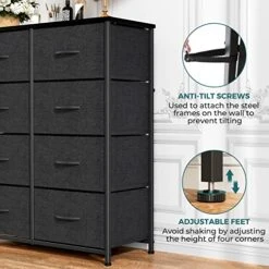 SMUG Dresser, Drawers Dresser For Bedroom Cabinet Organizers Wood Top Table Furniture With 8 Fabric Storage Drawers Chest Tower Unit, Chest Of Drawers For Closet, Living Room, Hallway, Porch -Songmics Furniture Shop 51ZNc9ARQpL