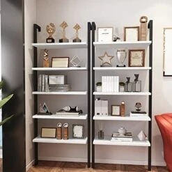 Recaceik 5 Tier Ladder Bookshelf With Storage, Open Wall Mount Bookcase Wooden Ladder Shelf Organizer With Metal Frame, Display Storage Rack Shelves Plant Flower For Living Room, Bedroom -Songmics Furniture Shop 51ZQsBgEXVL