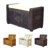 Bruno Handmade 32 Inch Rattan Wicker Chest Storage Trunk Organizer Ottoman W/Cushion Dark Brown