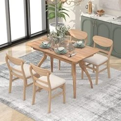 Melpomene 5 Piece Dining Table Set, Mid Century Solid Wood Kitchen Table With 4 Chairs And Special-Shape Legs(Natural Wood Wash) -Songmics Furniture Shop 51ZVRJvQFVL. AC