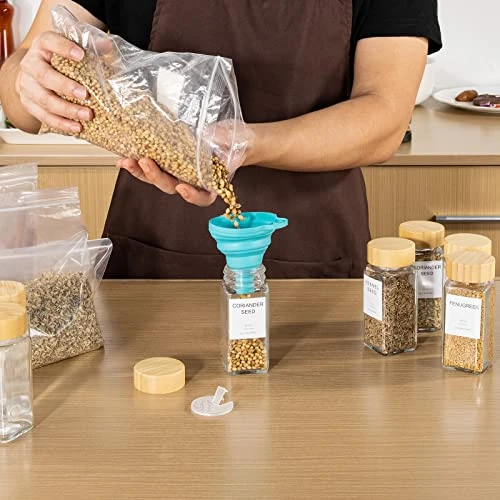 FavorFlavor 12 Pcs Spice Jars With Label, Thickened Glass Seasoning Jars With Bamboo Lids, Airtight Sealing Seasoning Bottles With Silicone Funnel For Easy Refilling, Spice Jars With Shaker Lids 4 FavorFlavor 12 Pcs Spice Jars With Label, Thickened Glass Seasoning Jars With Bamboo Lids, Airtight Sealing Seasoning Bottles With Silicone Funnel For Easy Refilling, Spice Jars With Shaker Lids - Image 4