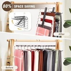 𝐍𝐞𝐰𝐞𝐬𝐭 6 Tier Pant Hangers Space Saving - 2 Pack For Closet, Free-Installation HUITEM Multifunctional Pants Rack, Upgraded Pants Organizer & Jean Hangers Suit For Trousers Scarf Slack (Black)