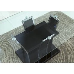 BOWERY HILL Contemporary Glass Top Rectangular Dining Table In Black -Songmics Furniture Shop 51ZZpz5vwdL