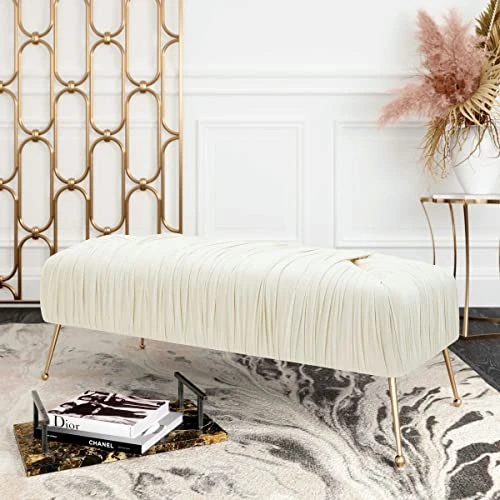 TOV Furniture TOV-IHOC68201 Jessica Velvet Bench Cream 2 TOV Furniture TOV-IHOC68201 Jessica Velvet Bench Cream - Image 2